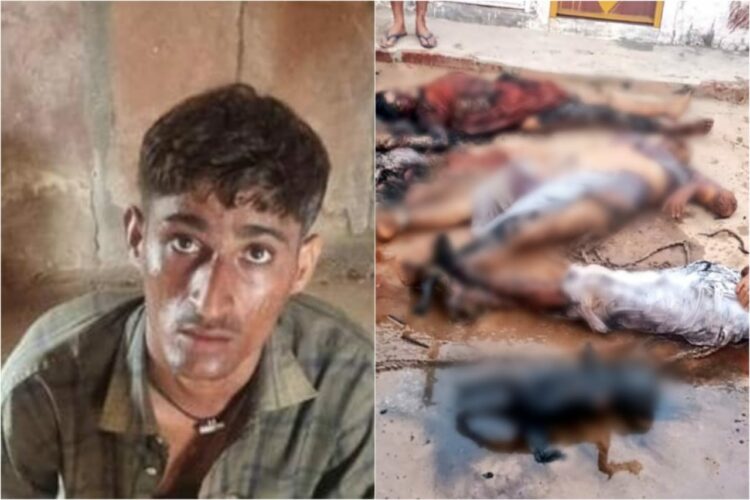 The accused arrested by the Jodhpur police, Pappu Ram (left, Hindustan Times) and the charred bodies of the victims (right, Twitter)