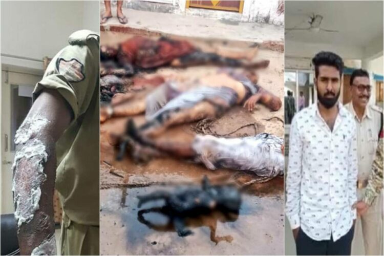 Picture from left to right: (Constable sustained burn injuries when a rape victim set herself on fire in police station, Rajasthan, picture of the half burned and charred body of an infant from the home district of CM Gehlot, NSUI state head who raped a college girl in Chhattisgarh)