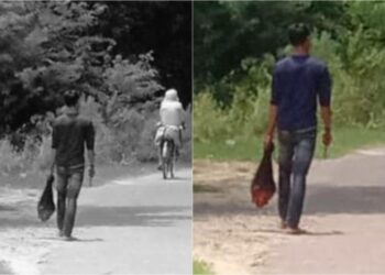 Accused Mohammad Riyaz carrying his sister's head and the weapon he used to chop her head from the torso (Image: Twitter)