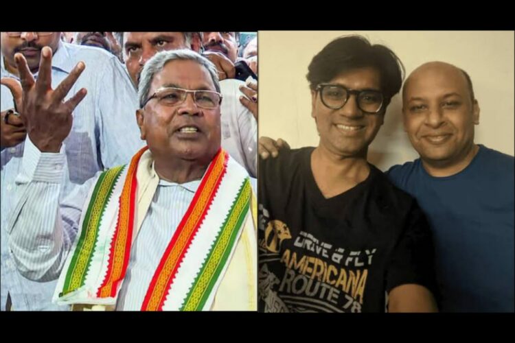 Karnataka CM Siddaramaiah (Left) and founders of propaganda website, Alt-News Zubair (with spects) and Pratik Sinha (Right) (Image: Twitter)