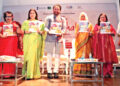 Meenakshi Lekhi, Minister of State for Culture(third from left) with G Kishan Reddy, Minister of Tourism along with artists at the inauguration of Jan Shakti exhibition