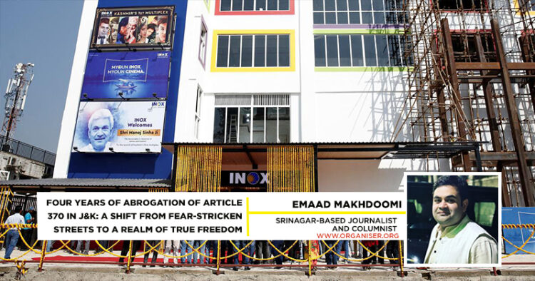 The Great Eye Opener: Three decades after Fatwas and terrorist attacks blacked out Cinemas in Kashmir. Srinagar’s INOX Cinema is witnessing Bollywood and Hollywood full house these days. LG Manoj Sinha has promised the re-opening of cinemas in all the towns of Kashmir. Last year, the LG administration had set up theatres in Districts Pulwama and Shopian in South Kashmir. This year, recently, LG Manoj Sinha inaugurated cinema halls in Districts Baramulla and Handwara of North Kashmir