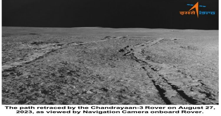 The path retraced by the Chandryaan-3 Rover on August 27, 2023, as viewed by navigation camera onboard  rover