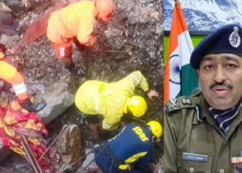 NDRF and SDRF personnel conduct search and operation following a landslide due to rains at Gaurikund in Rudraprayag. 3 killed, 20 still missing after landslide, said Uttarakhand DGP Ashok Kumar