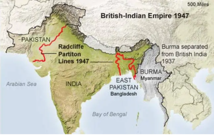Radcliffe Line drawn on map of undivided India