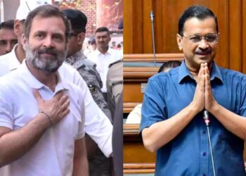 Left: Congress Leader Rahul Gandhi, Right: AAP Chief Arvind Kejriwal