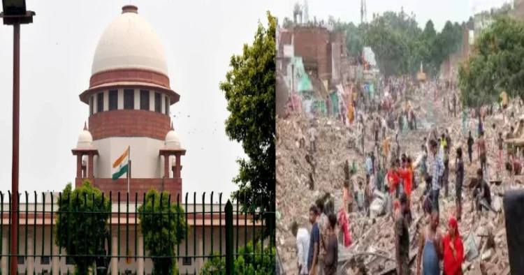 Supreme Court of India (Left), Demolition drive in Mathura (Right)
