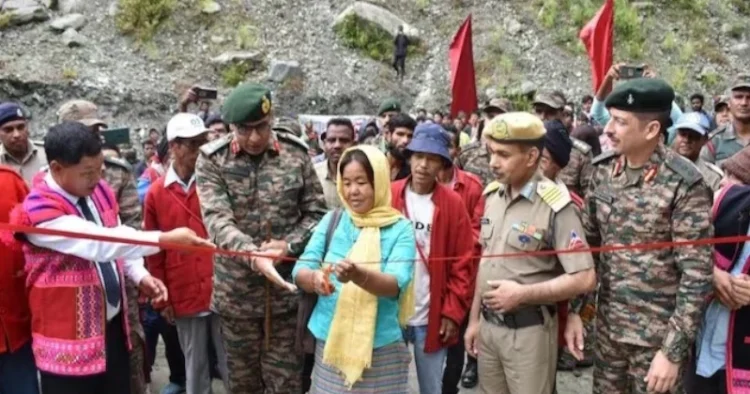Indian Army with BRO and Deputy inaugurating Bailey bridge in Chaglohagam circle in Ajaw district, Arunachal Pradesh