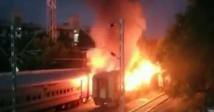 Visuals of the fire broke out in train compartment near the Madurai Railway Station