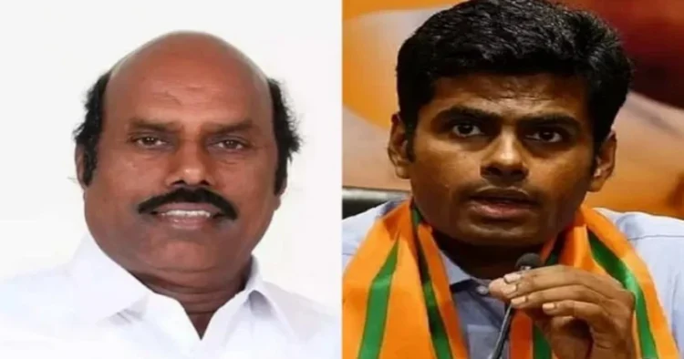 DMK Minister EV Velu (Left), Tamil Nadu State BJP president K Annamalai (Right)
