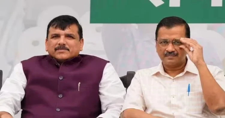 Delhi CM Arvind Kejriwal (Right),  AAP MP Sanjay Singh (Left)