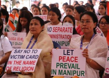 The Karnataka Metei Association (KMA) organised a sit-in protest at Freedom Park, Bengaluru