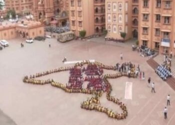 Students in Surat form human chain in the shape of India's map to honour fallen soldiers