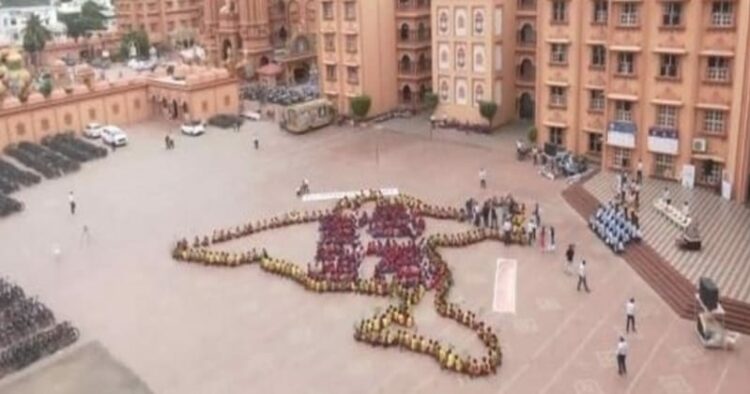 Students in Surat form human chain in the shape of India's map to honour fallen soldiers