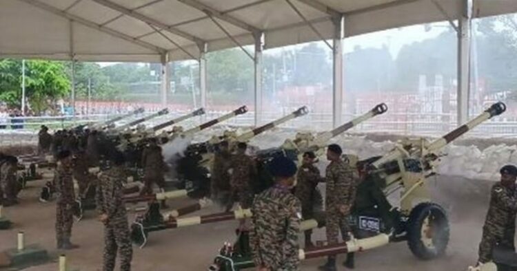 105mm Indian Field Guns firing as part of the ceremonial salute