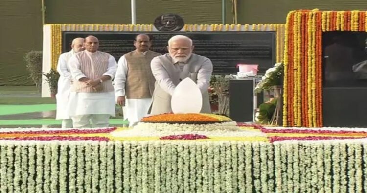 PM Modi paid floral tributes to Atal Bihari Vajpayee on his fifth death anniversary at the 'Sadaiv Atal' memorial