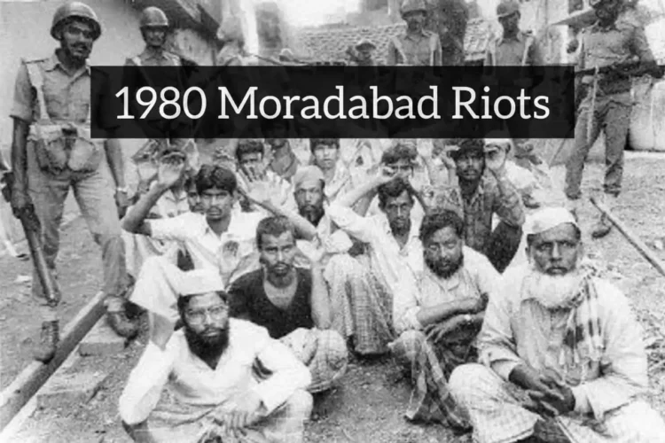 A picture from the 1980 Moradabad violence, as police nabbed the attackers (Image: Twitter, Heritage Times)