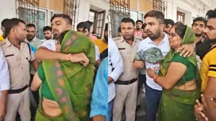 YouTuber Manish Kashyap outside court in Patna meeting his mother (ETV Bharat)