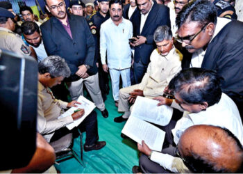 N Chandrababu Naidu, president of the Telugu Desam Party,was produced at an Anti-Corruption Bureau court in Vijayawada