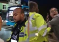 Cop Adam Ahmed misbehaved with Hindu devotees celebrating Ganesh Chaturthi in Leicester (Screenshot from Viral Video on X)