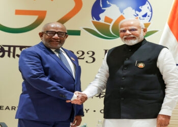 Prime Minister Narendra Modi meets African Union Chairperson Azali Assoumani on the sidelines of the G20 Summit, in New Delhi on Sunday. (ANI Photo)