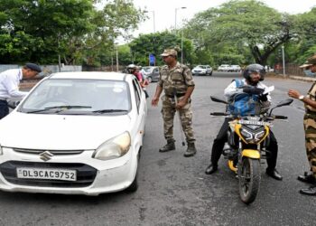 Security checks underway at Vande Mataram Marg in the wake of the G20 Summit, in New Delhi