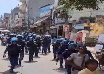 Security Forces conduct flag march in northeast Delhi