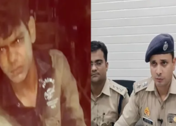 Murder accused Shahbaz who was killed in police encounter and the police briefing the press about encounter (OpIndia Hindi)