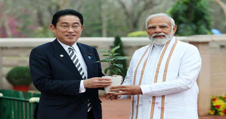 Prime Minister Narendra Modi with Japanese counterpart Fumio Kishida
