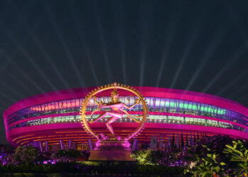 The world’s tallest Nataraja Statue installed at Bharat Mandapam, the venue of the G20 summit, at Pragati Maidan, in New Delhi