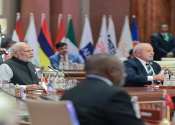 Prime Minister Narendra Modi  during the G20 Leaders' Summit, at Bharat Mandapam, Pragati Maidan, in New Delhi