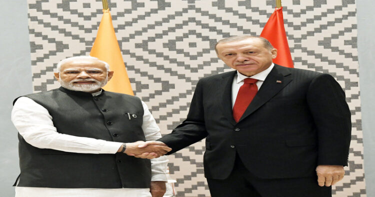 Prime Minister Narendra Modi meets with Turkish President Recep Tayyip Erdogan