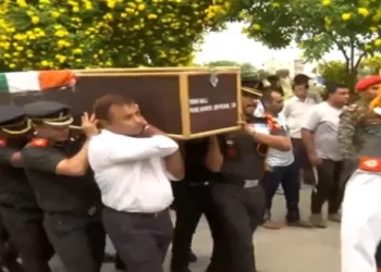 Mortal remains of Major Aashish Dhonchak, being brought to his residence in Panipat