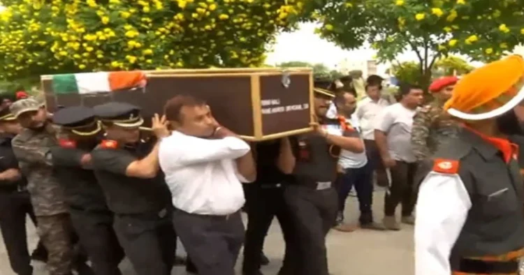 Mortal remains of Major Aashish Dhonchak, being brought to his residence in Panipat