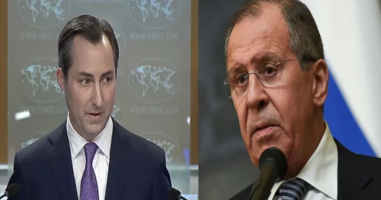 US State Department spokesperson Matt Miller (Right), Russian Foreign Minister Sergey Lavrov (Left)