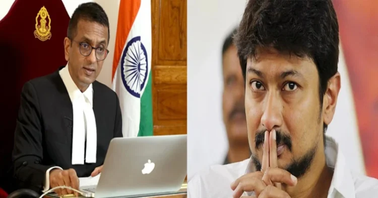 Chief Justice of India DY Chandrachud (Left), Udhayanidhi Stalin (Right)