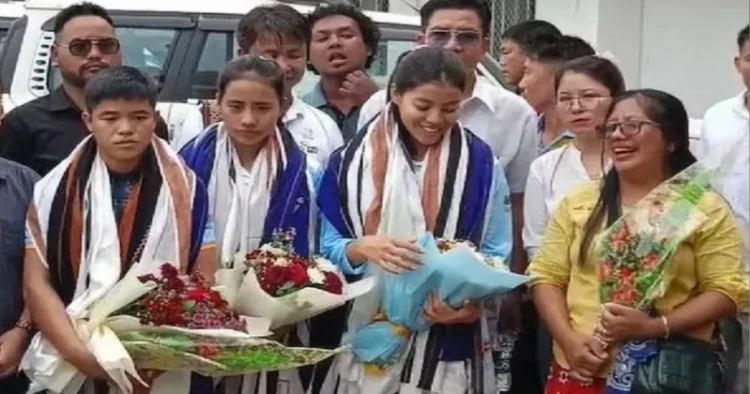 Wushu players return back to their homeland in Arunachal Pradesh, receive a warm welcome