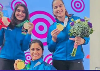 Indian shooting trio of Manu Bhaker, Esha Singh and Rhythm Sangwan