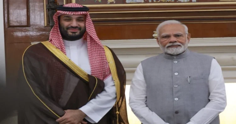 Prime Minister Narendra Modi and Saudi Arabia Crown Prince Mohammed bin Salman Al Saud