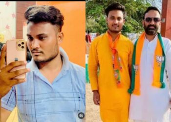 Accused Sahil Khan who posed as Divyanshu Agarwal (L). He has posted pictures with several BJP leaders (R) (Twitter)