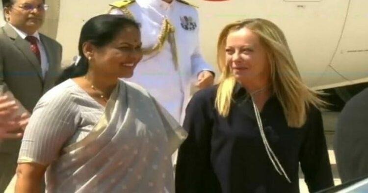 Union Minister of State for Agriculture and Farmers' Welfare Shobha Karandlaje and Italian Prime Minister Giorgia Meloni