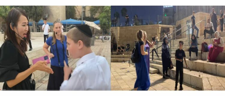 Women being confronted by the Jewish children in the viral video (David Coiller)