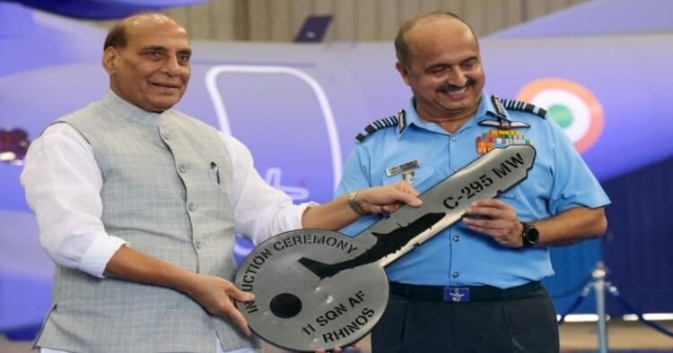 Defence Minister Rajnath Singh and Air Chief Marshal VR Chaudhari