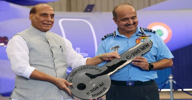 Bharat Drone Shakti 2023: India's first C-295 aircraft formally inducted  into IAF by Defence Minister Rajnath Singh