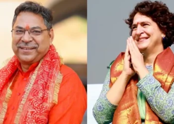 BJP leader Satish Poonia (L) and Congress General Secretary Priyanka Gandhi Vadra (R) (Jagran)