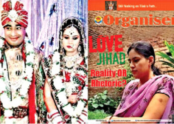 Tara and Rakibul at their wedding (L) and cover of ‘Organiser Weekly’ in September 2014 (R)