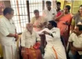 K Annamalai with family members of the functionaries arrested