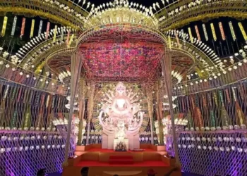 Durga Puja pandal decorated with coins worth 11 lakh (Photo Credit ANI)