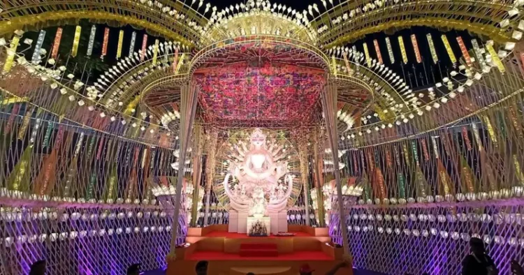 Durga Puja pandal decorated with coins worth 11 lakh (Photo Credit ANI)