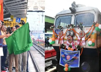 Assam CM Himanta Biswa Sarma flagging off the train